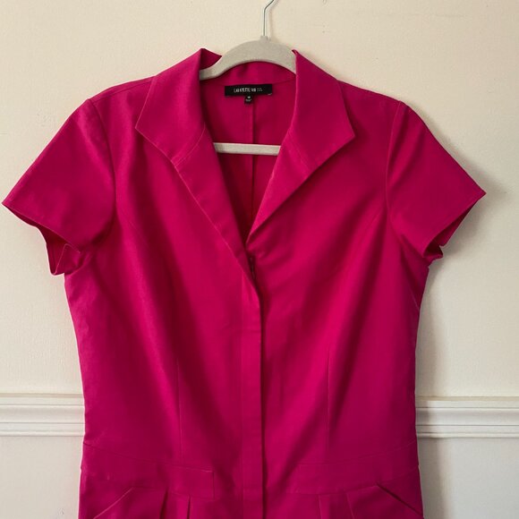 Lafayette 148 Bright Pink Cap-Sleeve Front Zip Collared Dress Size 10 96% Cotton - Picture 2 of 6